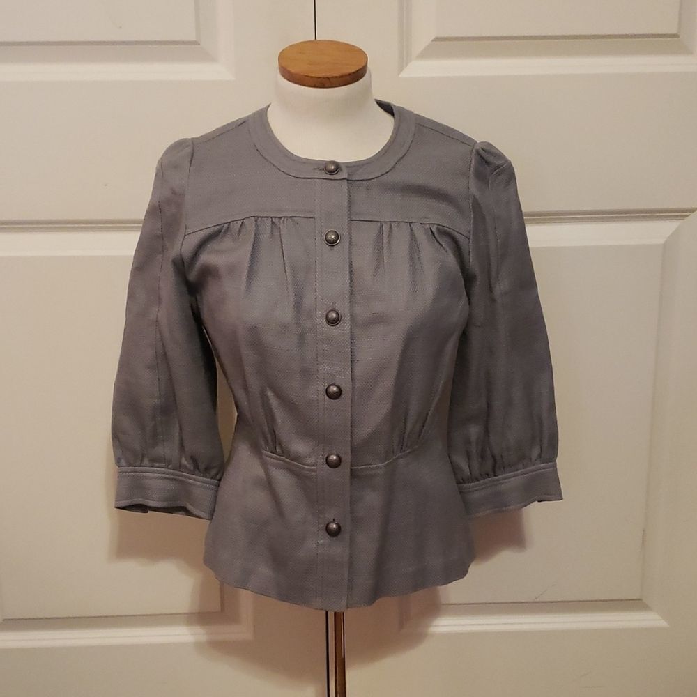 Tribal Womens Grey 100% Cotton Peplum Button Front Jacket 3/4 Sleeve Size 8